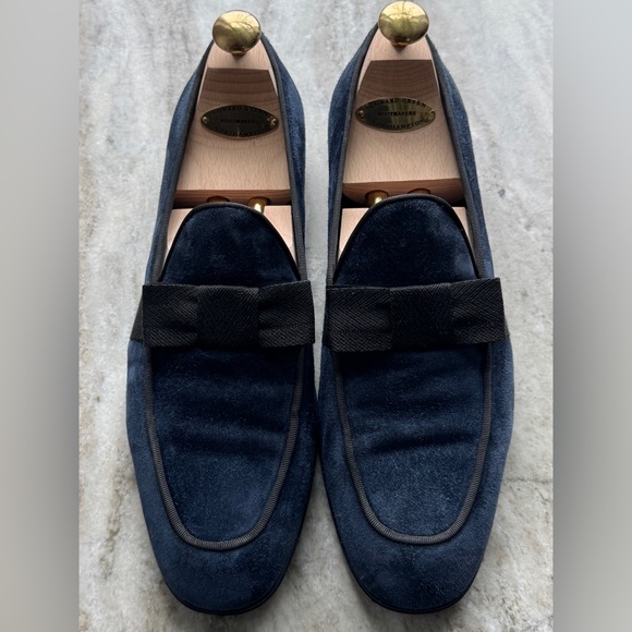 ERMERNEGILDO ZEGNA LOAFERS 9/ 10 SLIPPERS FORMAL TUXEDO BLUE SUEDE BOW TIE $1900